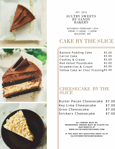 Cake by the Slice Event on February 13 from 11:30am - 1:30pm